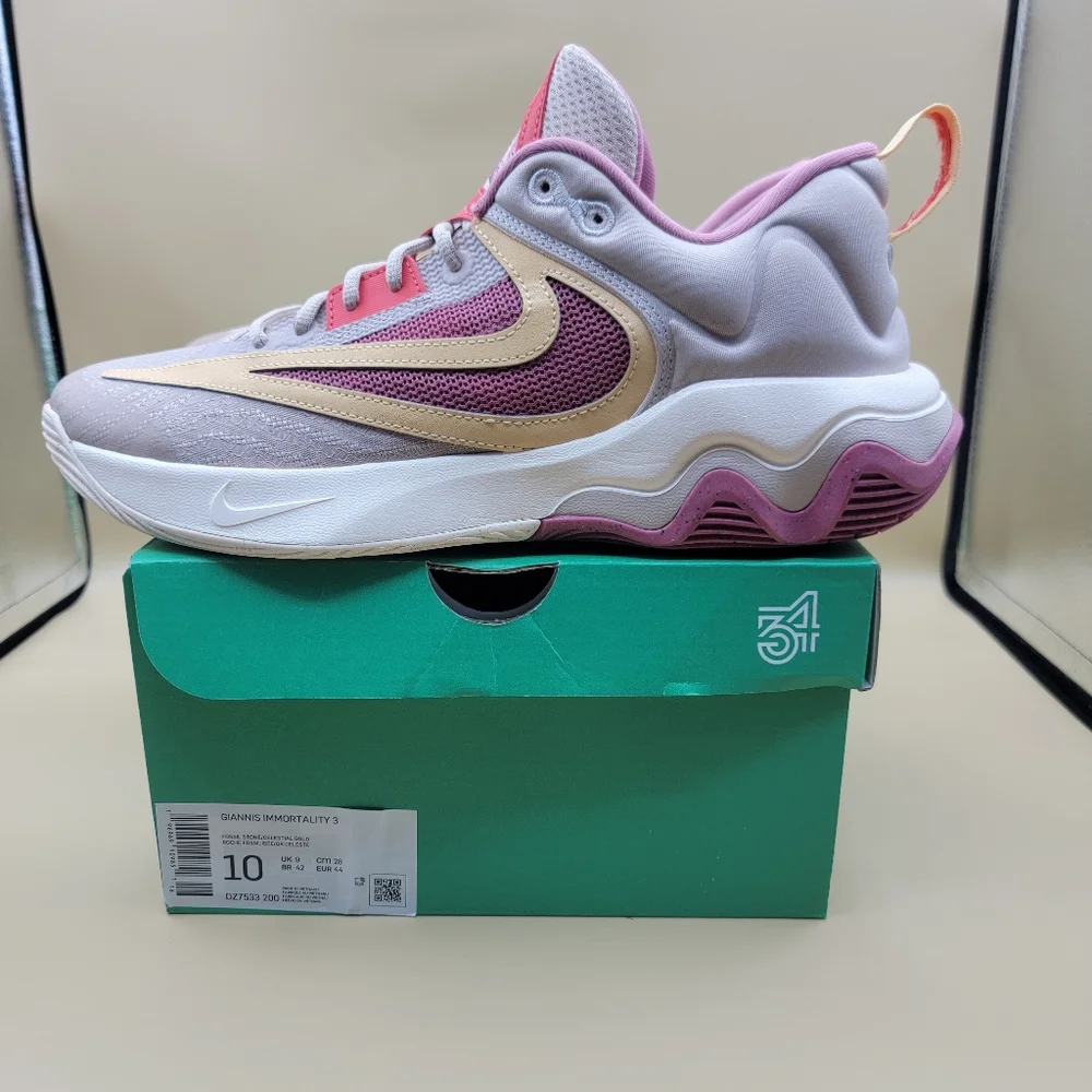 Nike Giannis Immortality 3 Mens Basketball Shoes Size 10 Fossil Stone Purple New